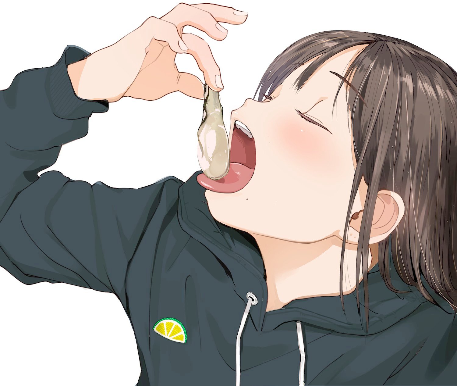 牡蠣を食べる女
